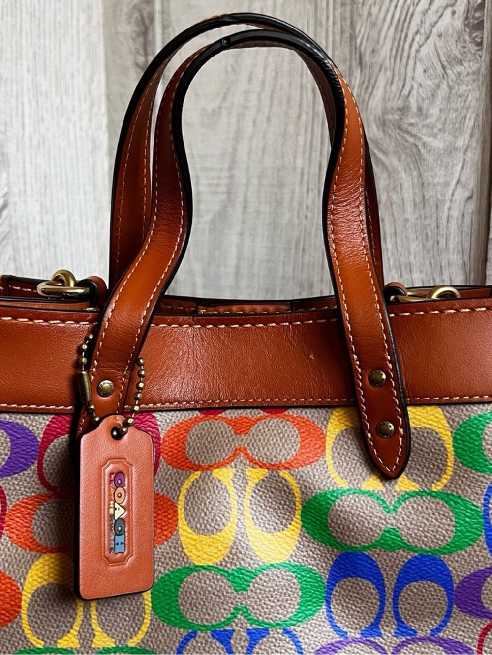 Coach Multicolor Signature Canvas Crossbody with Brown Leather Trim - Picture 8 of 13